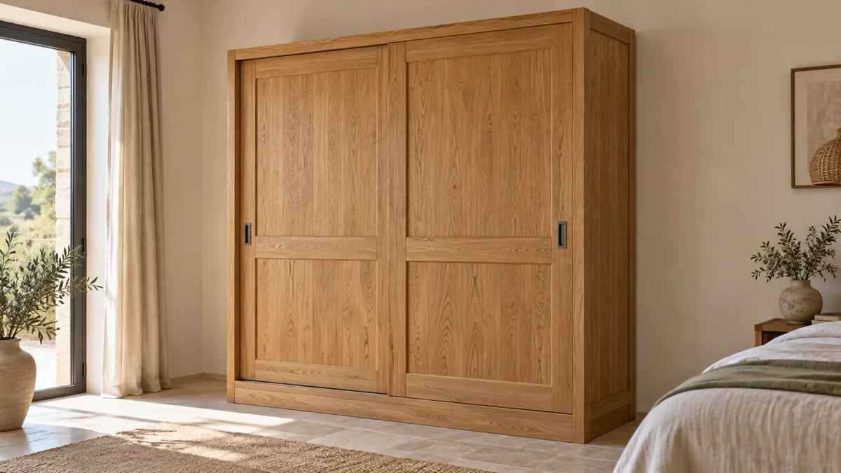 Mueble de roble macizo con puertas correderas, listo para un dormitorio, salido del taller de Valera de Abajo
