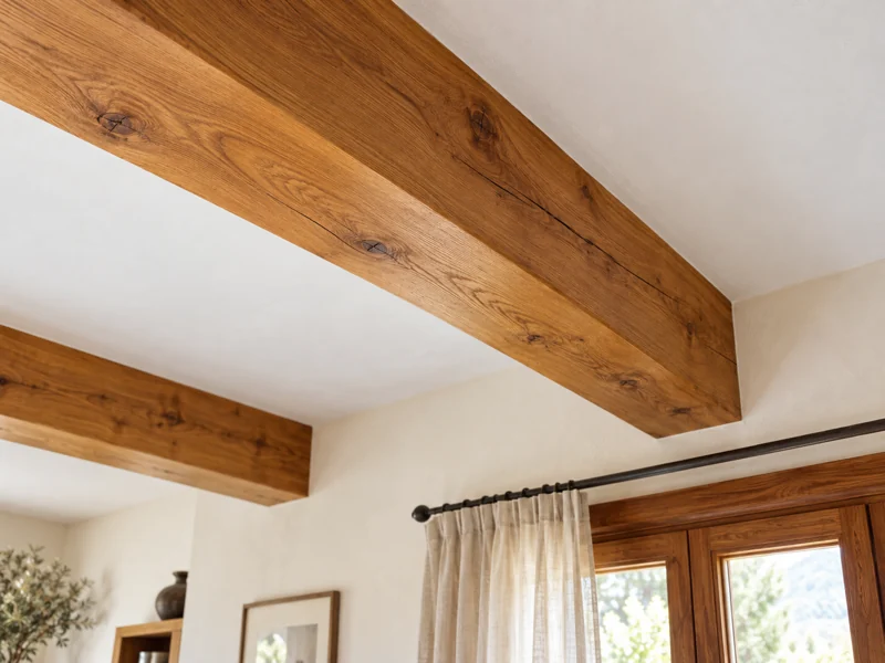 Viga de madera decorativa fijada sobre un techo ya terminado