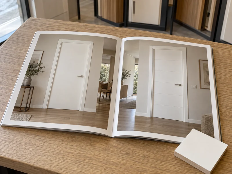 Catálogo de puertas de interior Proma abierto por las series lacadas en blanco