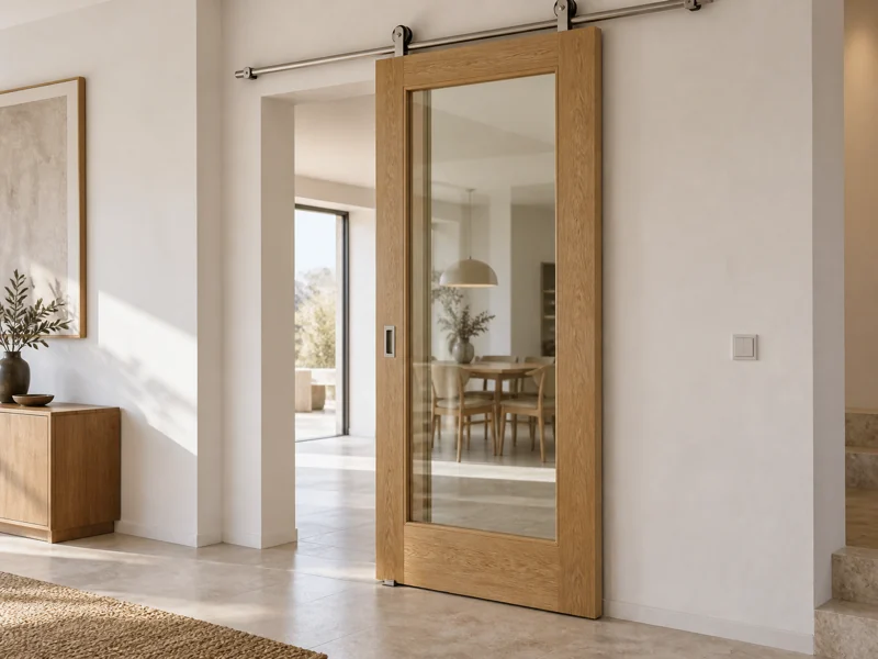 Marco de madera de una puerta corredera de interior con cristal montado