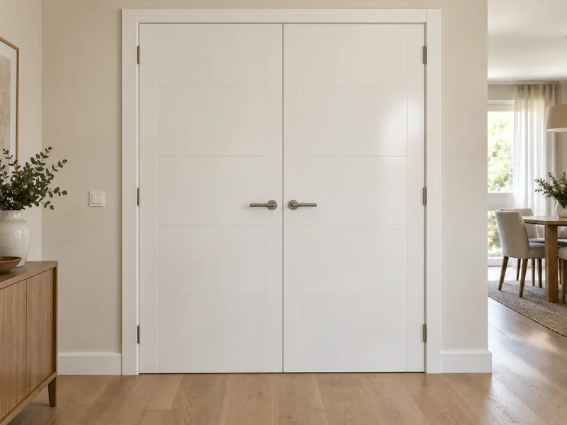 Puerta doble de interior lacada en blanco con las dos hojas cerradas