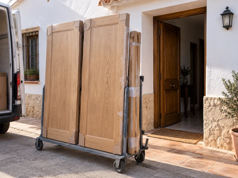 Entrega de puertas de interior de madera en un domicilio de la provincia de Albacete